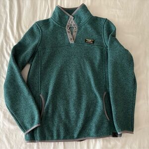 L.L. Bean Forest Teal Fleece Pullover with Grey Trim